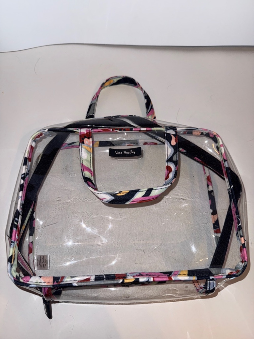 Vera Bradley Clear Travel Bag with Black, Pink, Yellow, Green Floral Print - Picture 4 of 9